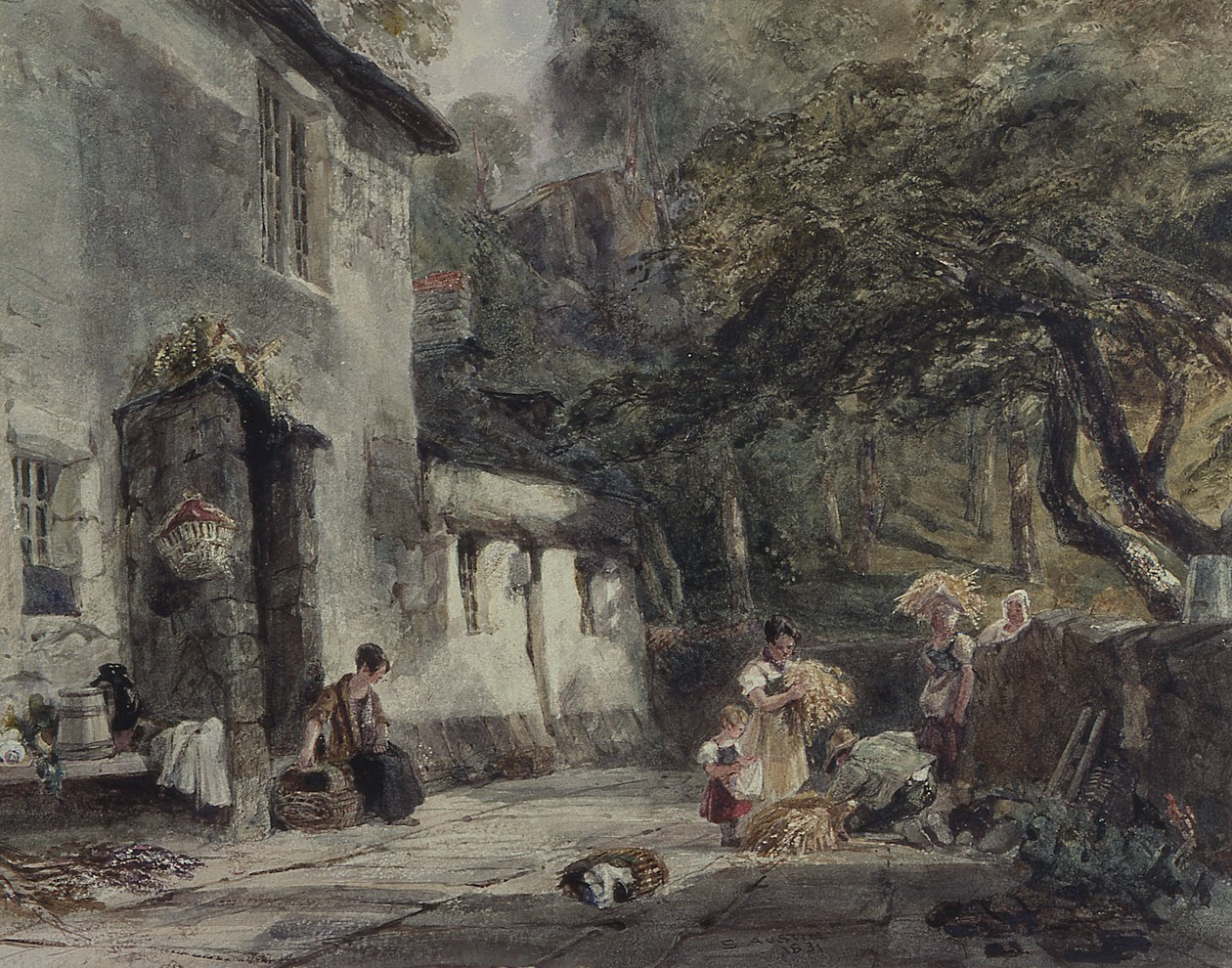 Uma casa de campo em North Wales, com figuras de Samuel Austin