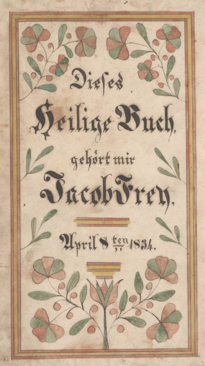 Bookplate para Jacob Frey, 1834 (tinta e cor no papel) de Samuel Bentz
