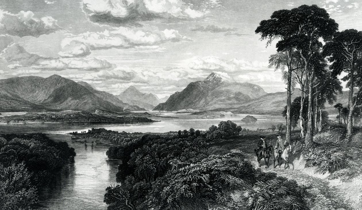 Loch Lomond, gravado por Thomas Brown, de "Seis Gravuras na ilustração de Roy Roy para os membros da Associação Real para a Promoção das Belas Artes na Escócia", publicado em 1868 de Samuel Bough