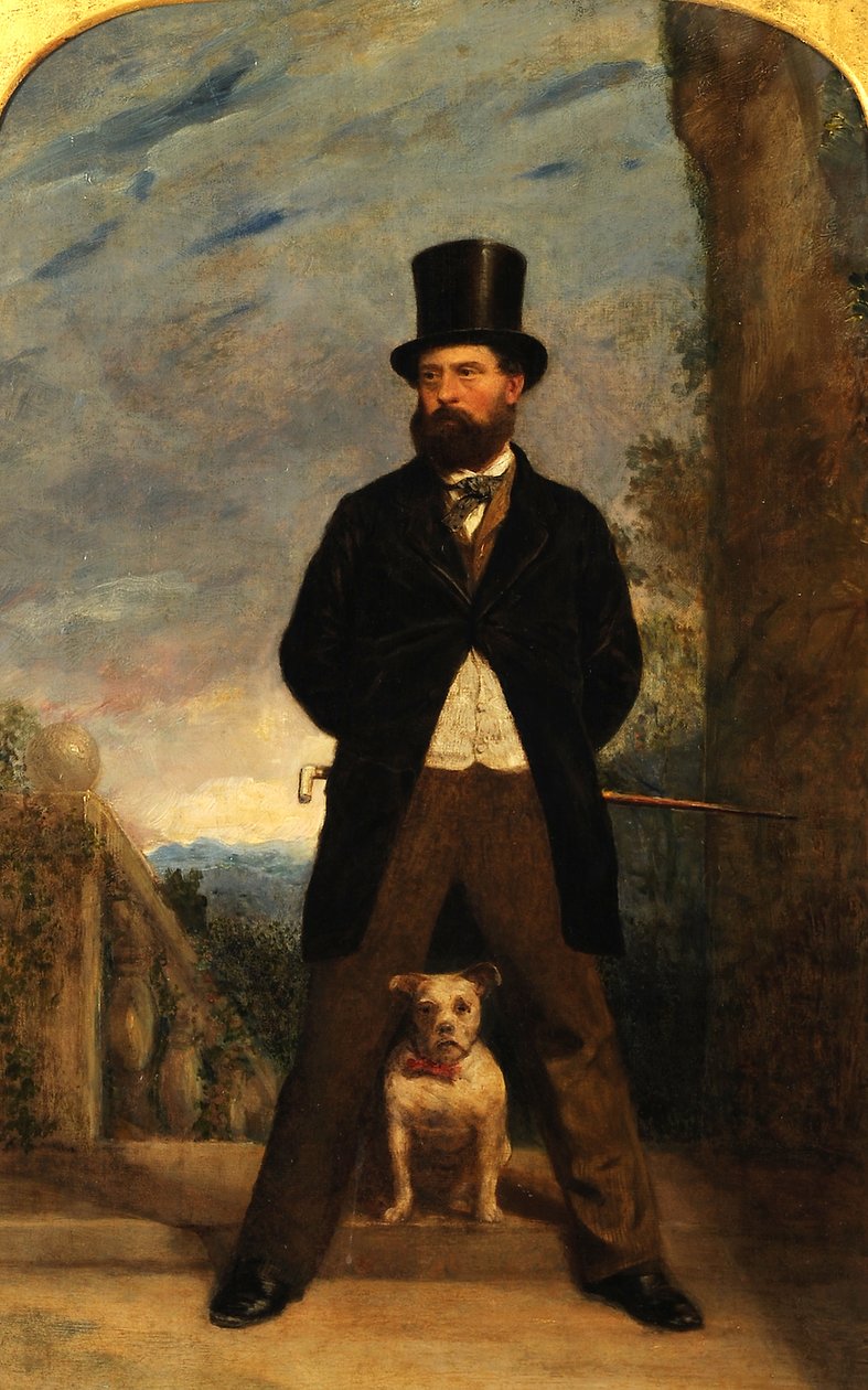 Auto-retrato com seu cachorro, Madame Sacchi, c.1866 de Samuel Bough