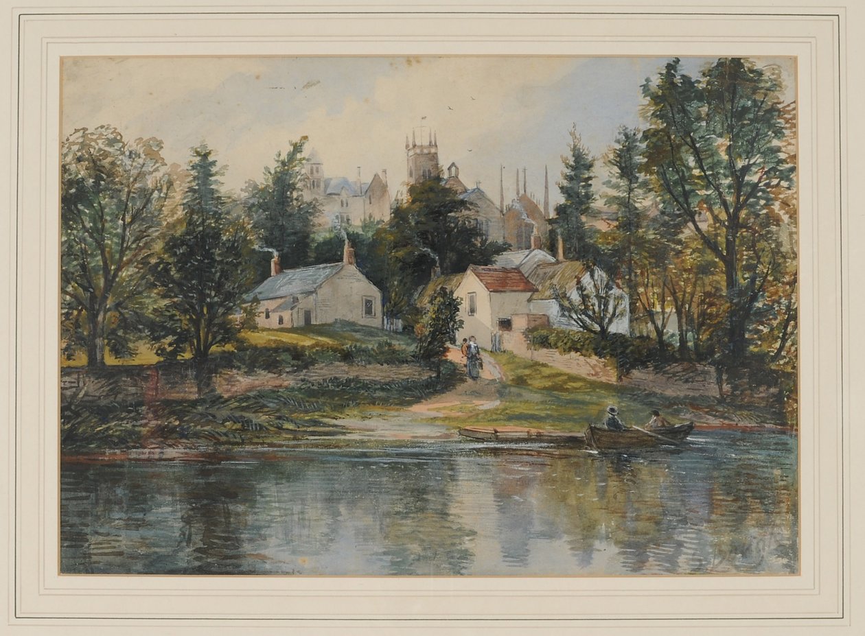 Balsa de Wetheral, 1840-43 (wc no papel) de Samuel Bough
