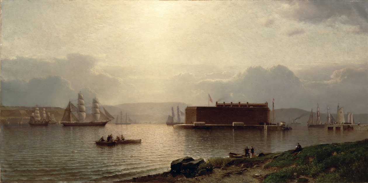 The Narrows e Fort Lafayette, navios entrando em Porto, Porto de Nova York, 1868 de Samuel Coleman