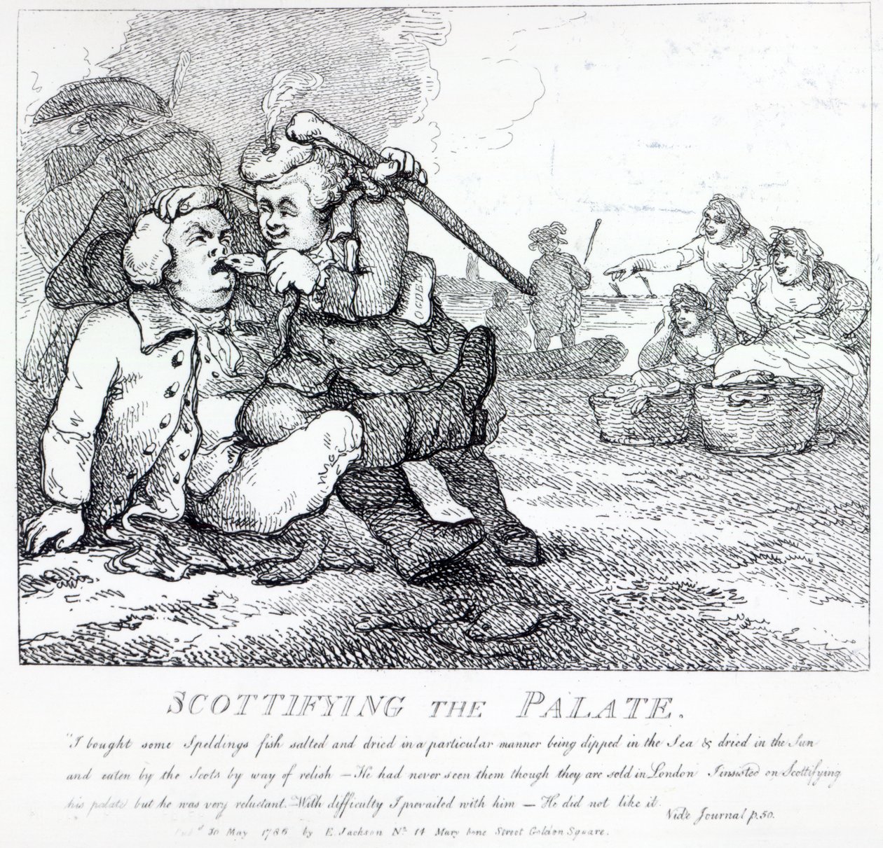 Scottifying the Palate de &39;Belezas pitorescas de Boswell, parte o primeiro&39;, gravado por Thomas Rowlandson, 1786 (gravura) de Samuel Collings