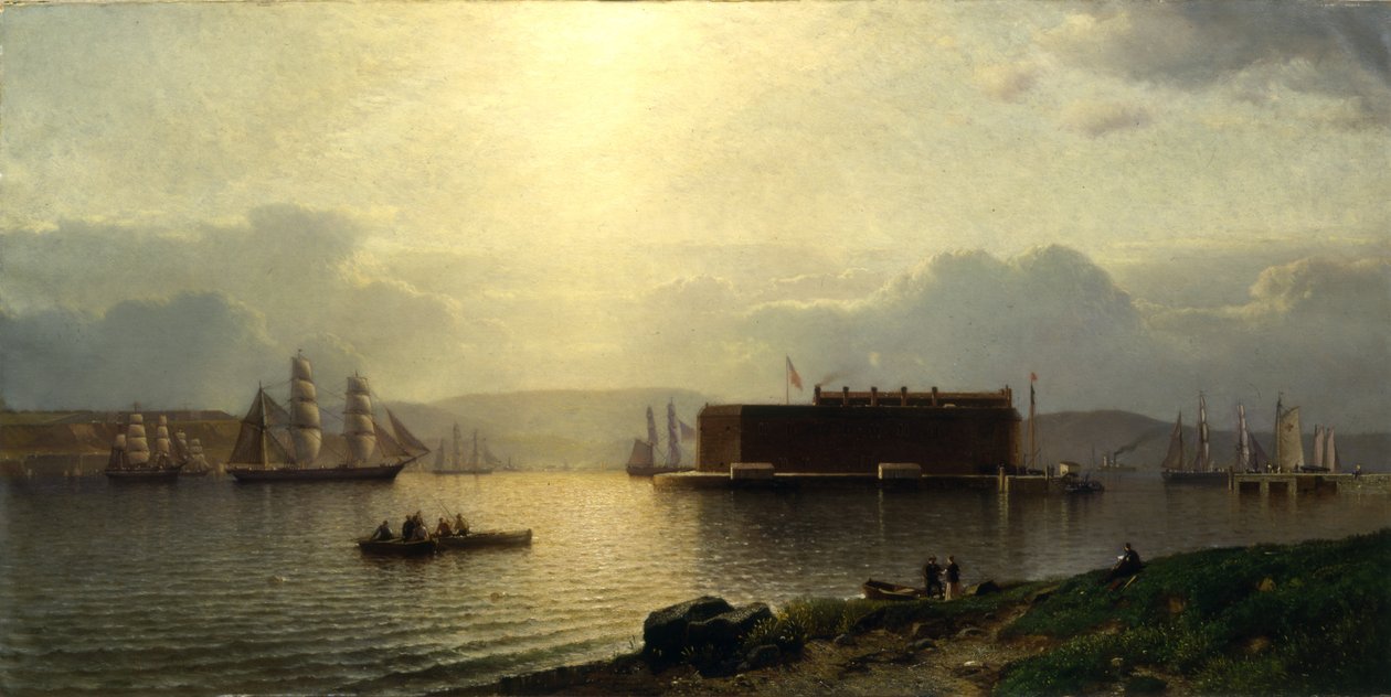 The Narrows e Fort Lafayette, navios que entram no porto, Porto de Nova York, 1868 de Samuel Colman