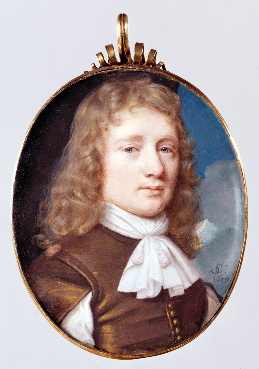 Retrato em miniatura de um homem desconhecido, 1659 (wc em pergaminho) de Samuel Cooper