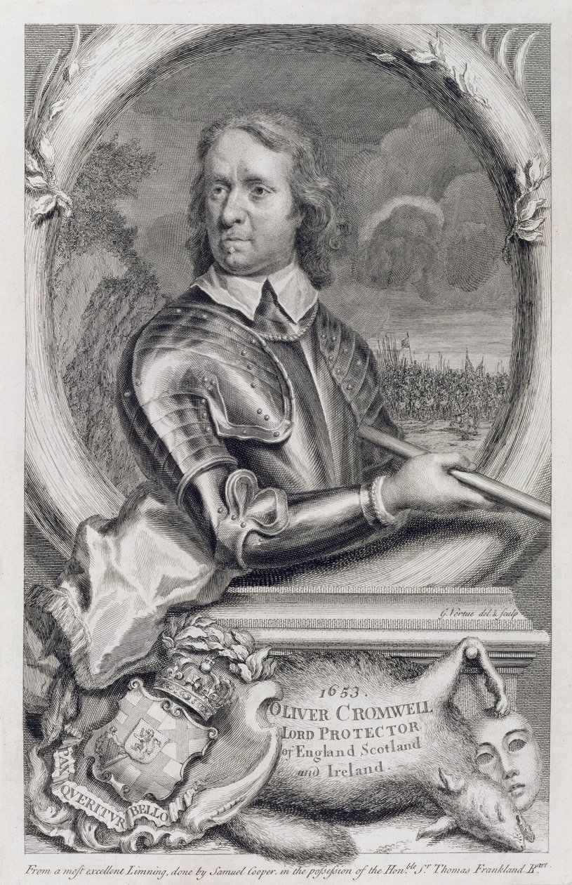 Oliver Cromwell (1599-1658) Lord Protector da Inglaterra, Escócia e Irlanda em 1653, gravado por George Vertue (1684-1756) de Samuel Cooper