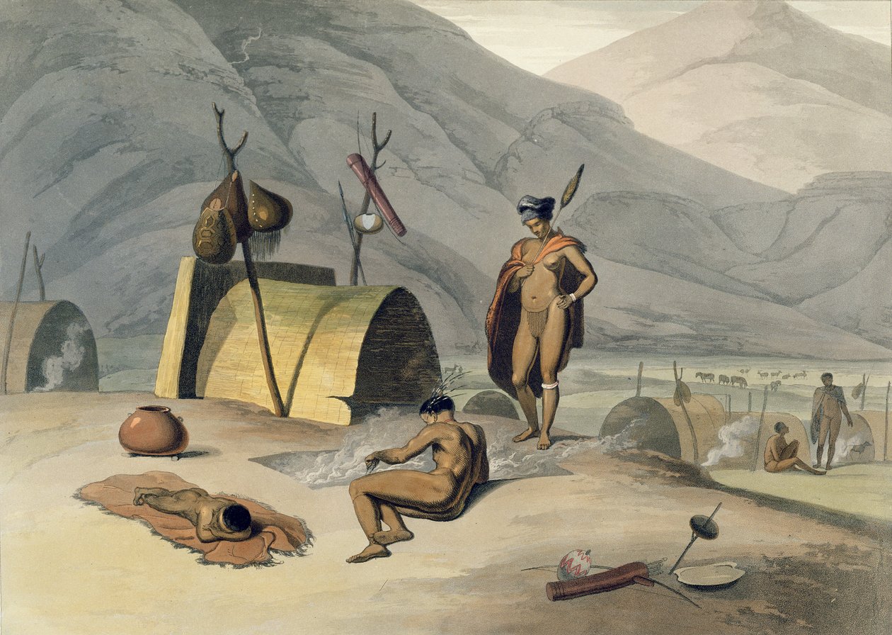 Bosjemans Fritura Gafanhotos, placa 26 de &39;Paisagem Africana e animais&39;, gravada pelo artista, 1805 (aquatint) de Samuel Daniell