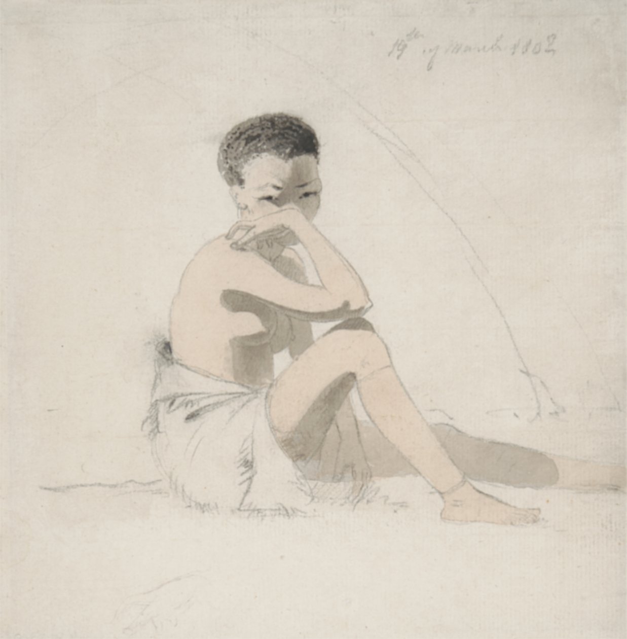 Korah Girl sentado, 1802 (wc e grafite no papel) de Samuel Daniell