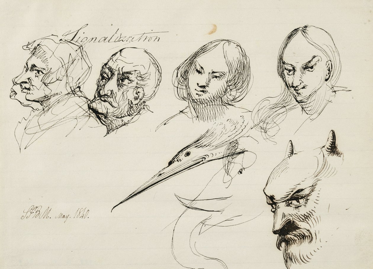 Signalization, 1840 (caneta e tinta marrom escura em papel pautado creme) de Samuel Finley Breese Morse