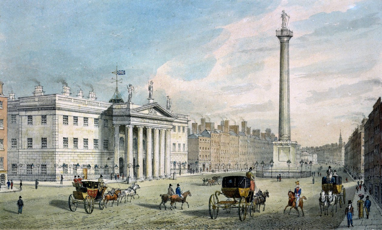 Sackville Street, Dublin, mostrando os Correios e a Coluna de Nelson de Samuel Frederick Brocas