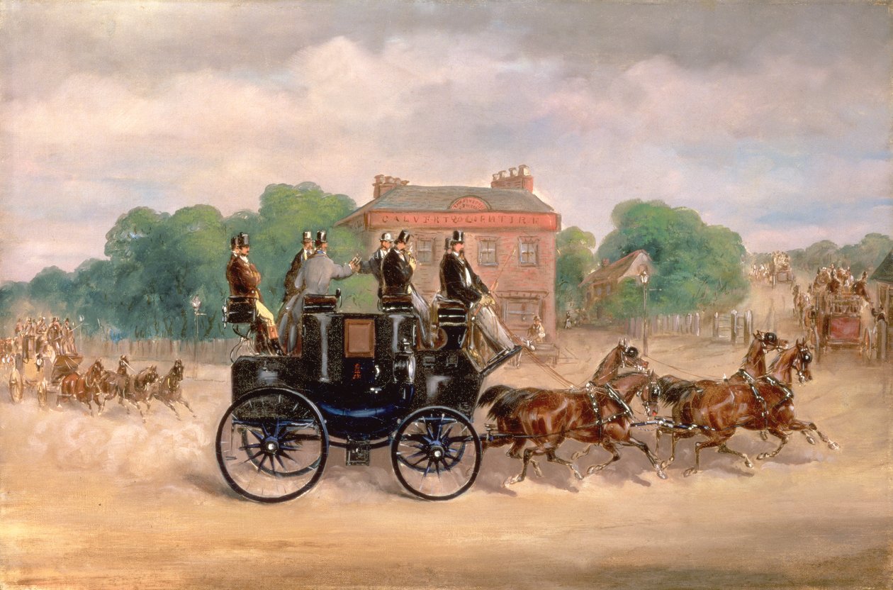 Drags do Four-in-Hand Club passando Five Bells Tavern, New Cross de Samuel Henry Alken