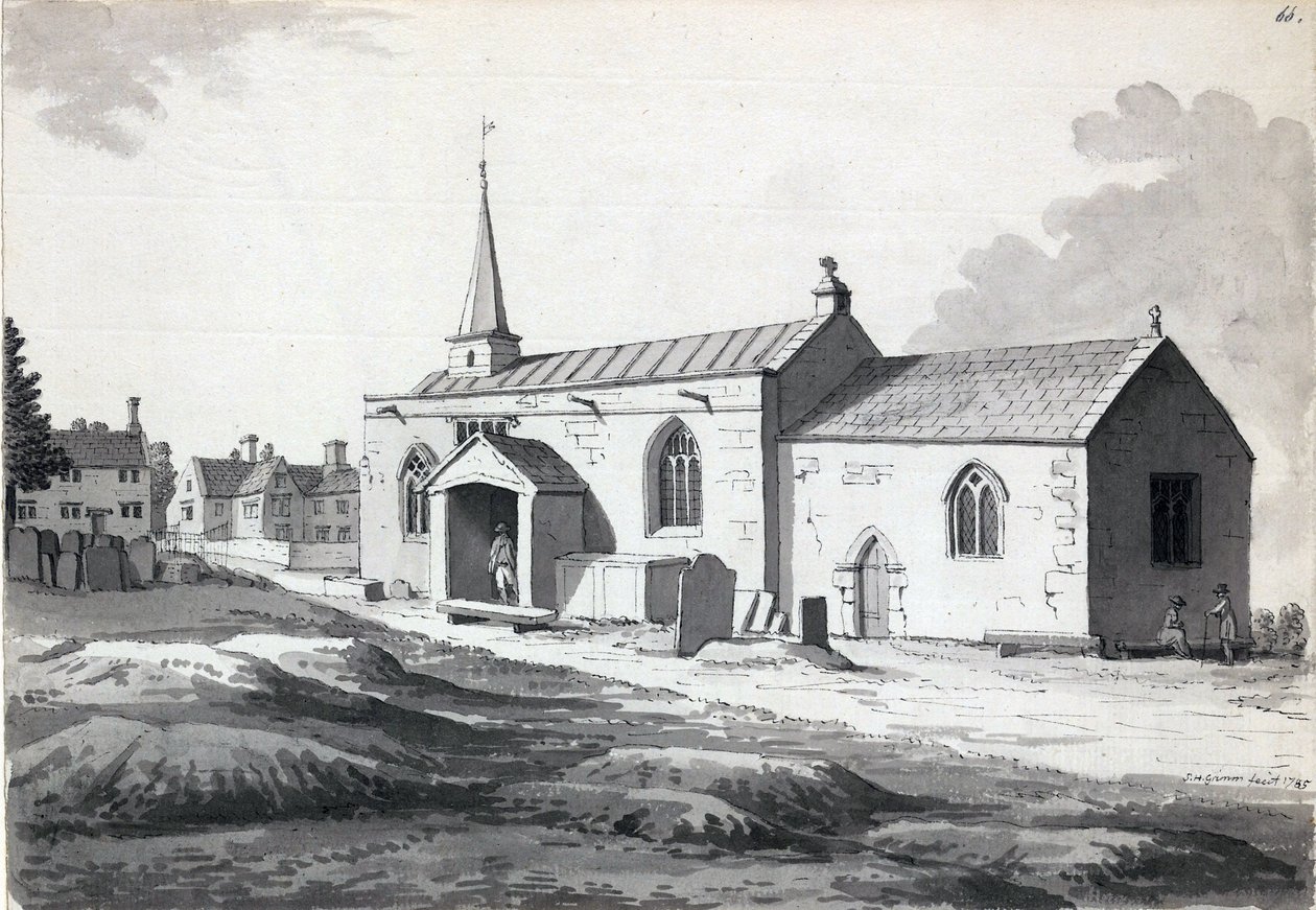Igreja de Whittington perto de Chesterfield de Samuel Hieronymous Grimm