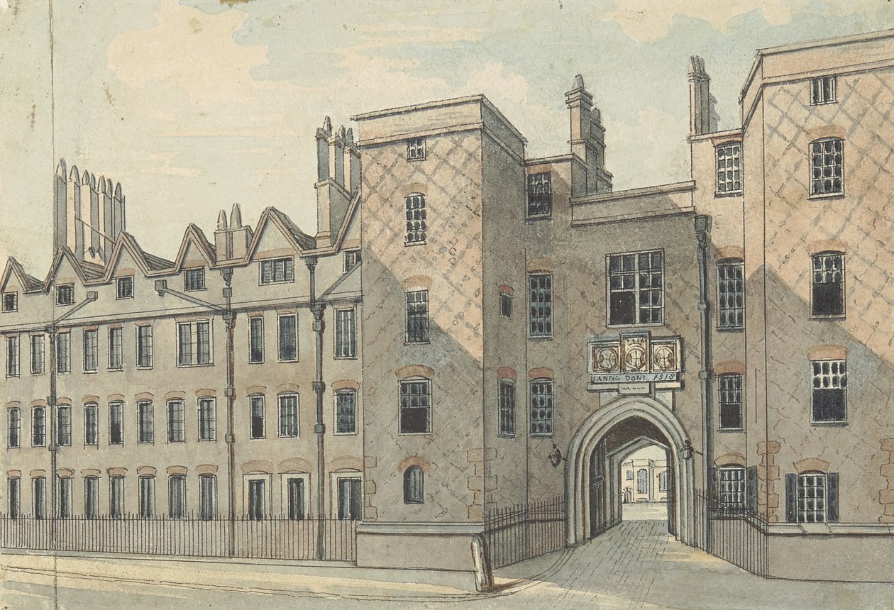 Lincolns Inn Gate (wc com caneta e tinta sobre grafite sobre papel) de Samuel Ireland
