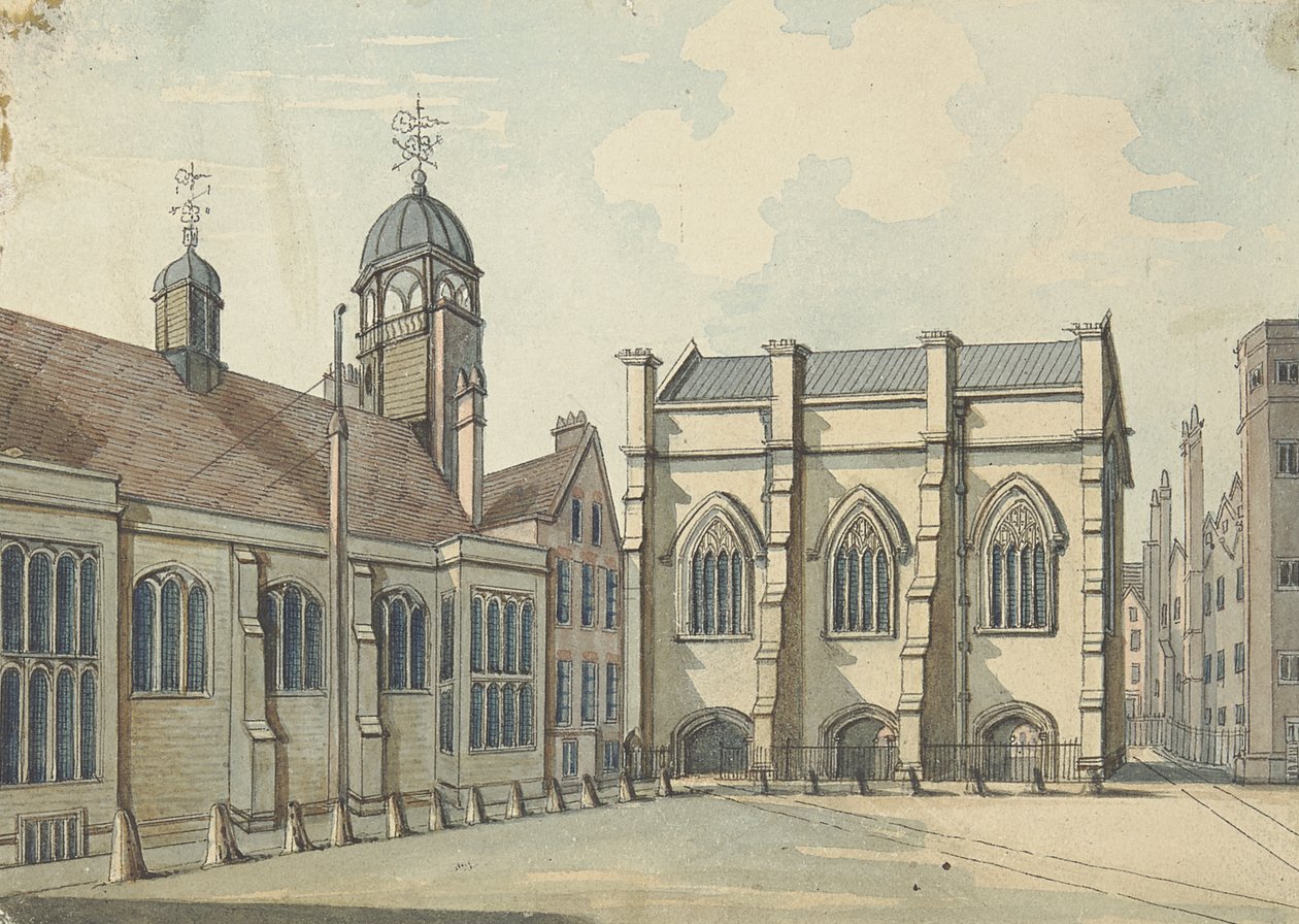 Lincolns Inn Hall e Chapel (wc com caneta e tinta sobre grafite sobre papel) de Samuel Ireland