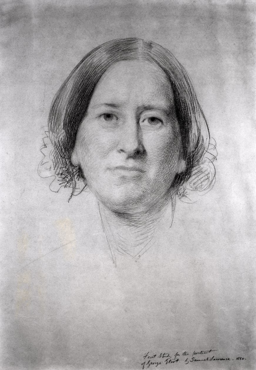 Primeiro estudo para o retrato de George Eliot (Mary Ann Evans) (1819-1880) 1860 de Samuel Laurence