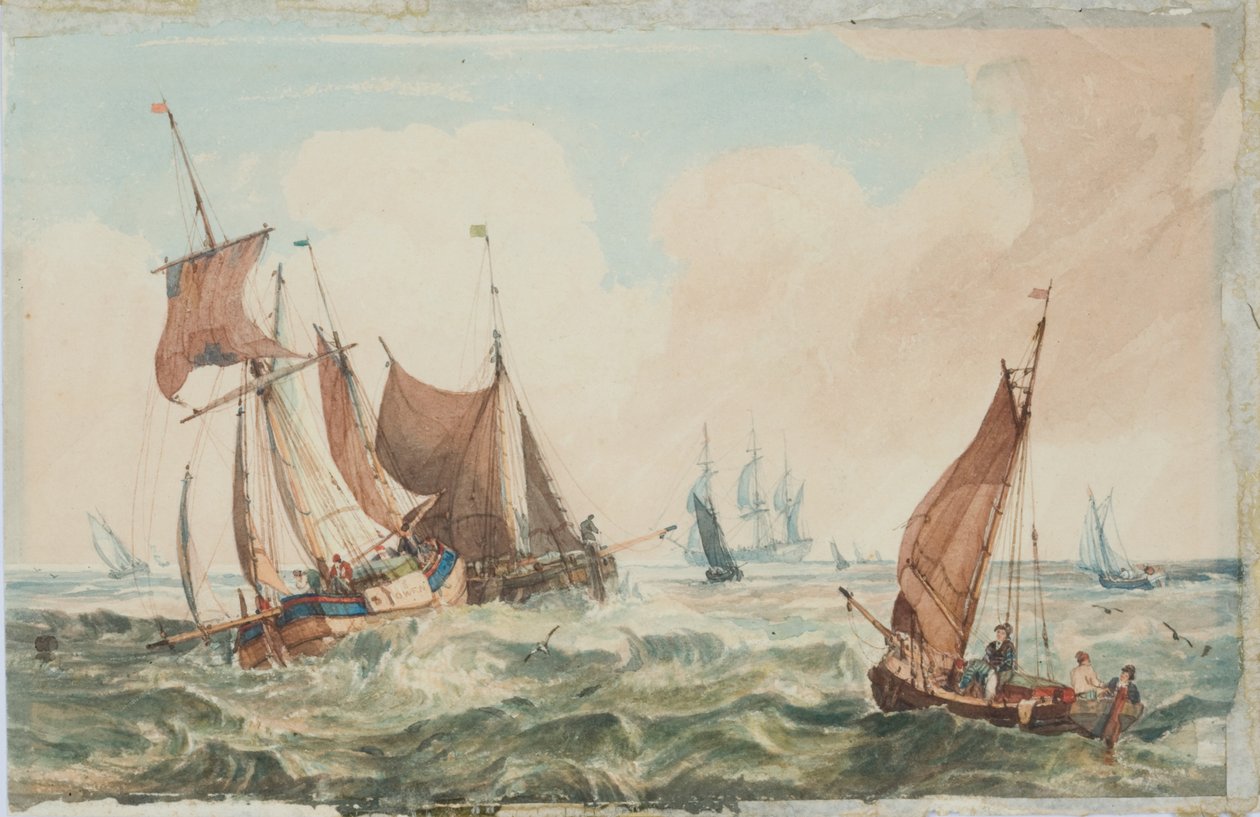 Seascape (tinta e aquarela sobre papel) de Samuel Owen
