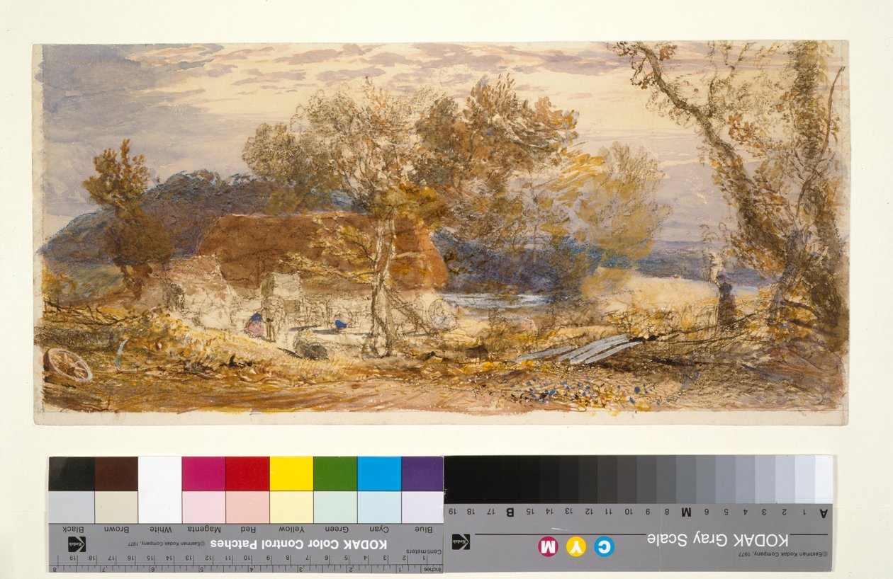 Uma fazenda em Kent, c.1826-32 (gizes marrons e azuis & wc) de Samuel Palmer