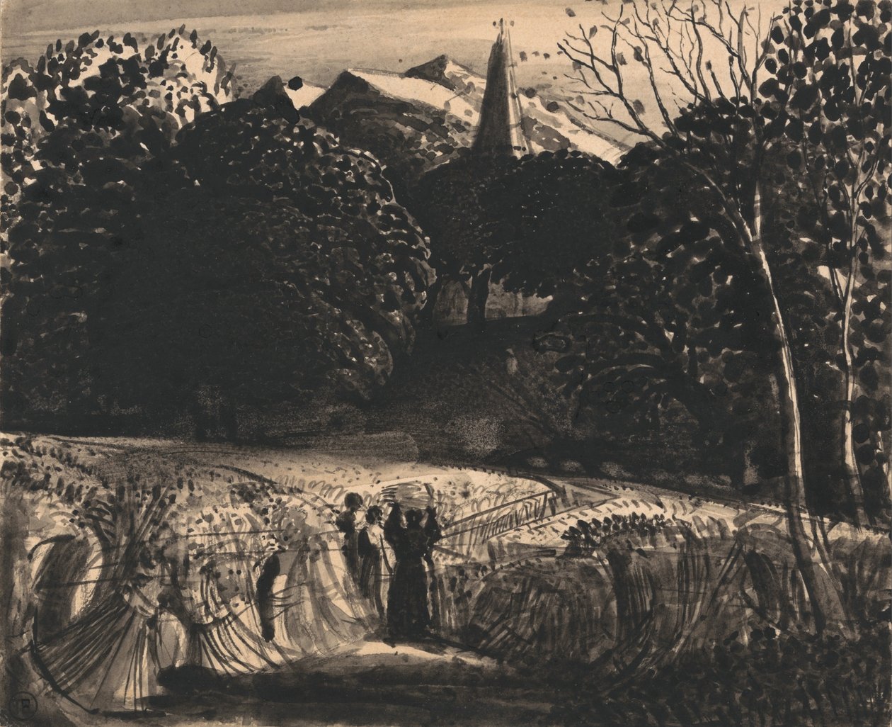 Milharal e Igreja ao luar de Samuel Palmer