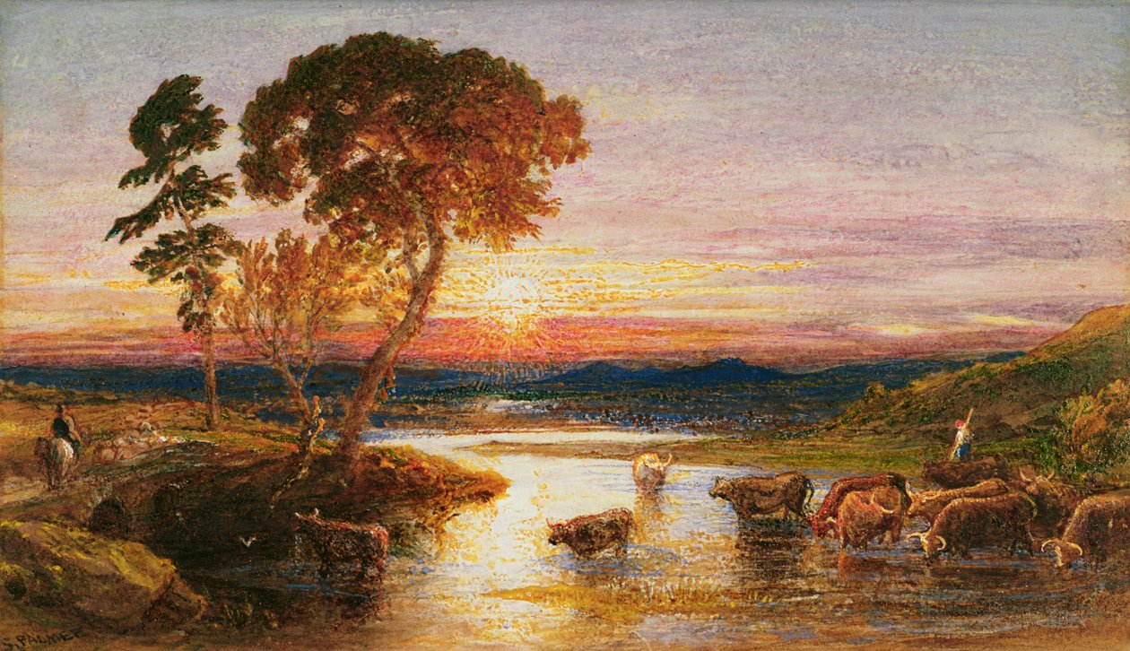 Indo para a dobra, por do sol, 1879 de Samuel Palmer