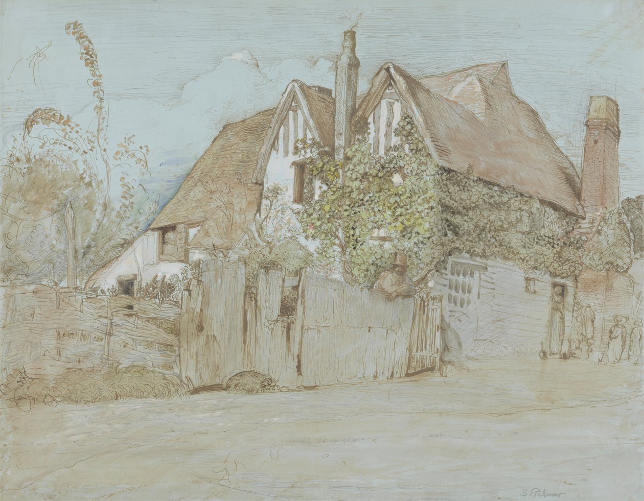 Ivy Cottage, Shoreham (wc, guache com caneta e tinta no papel) de Samuel Palmer