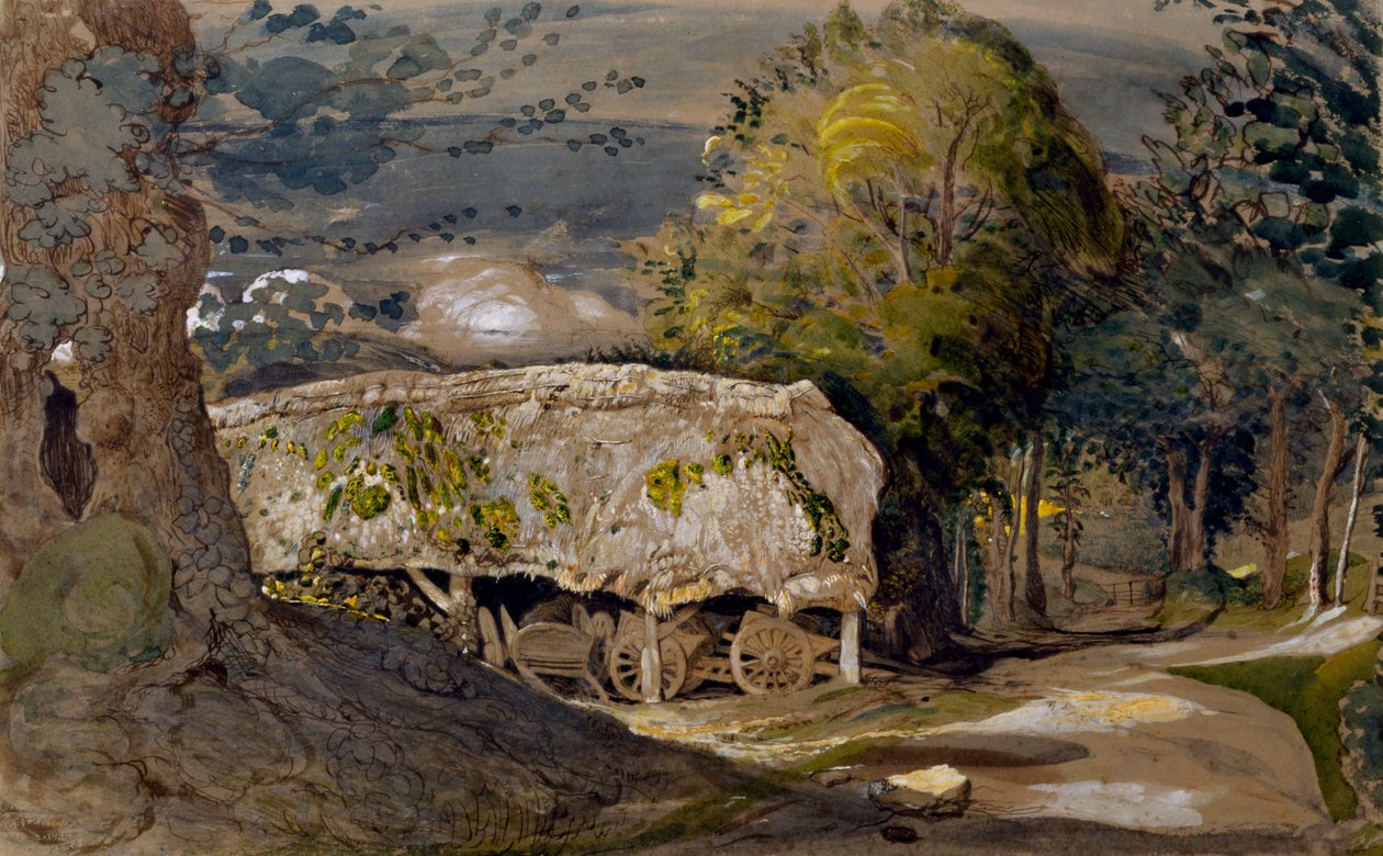Paisagem, com, um, celeiro, shoreham, kent de Samuel Palmer