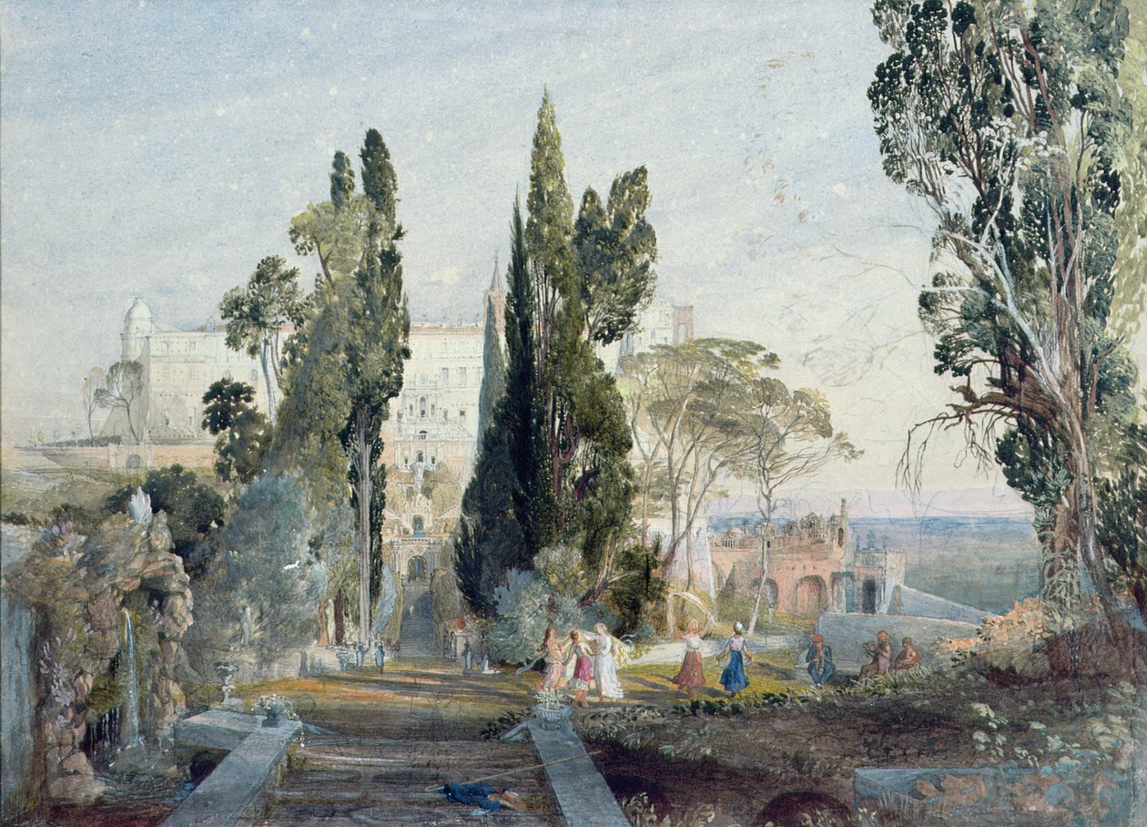 A Villa d&39;Este, século XIX (aguarela sobre papel) de Samuel Palmer