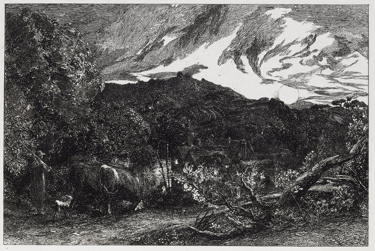 O lavrador cansado, 1858 (gravura e ponto de secagem) de Samuel Palmer