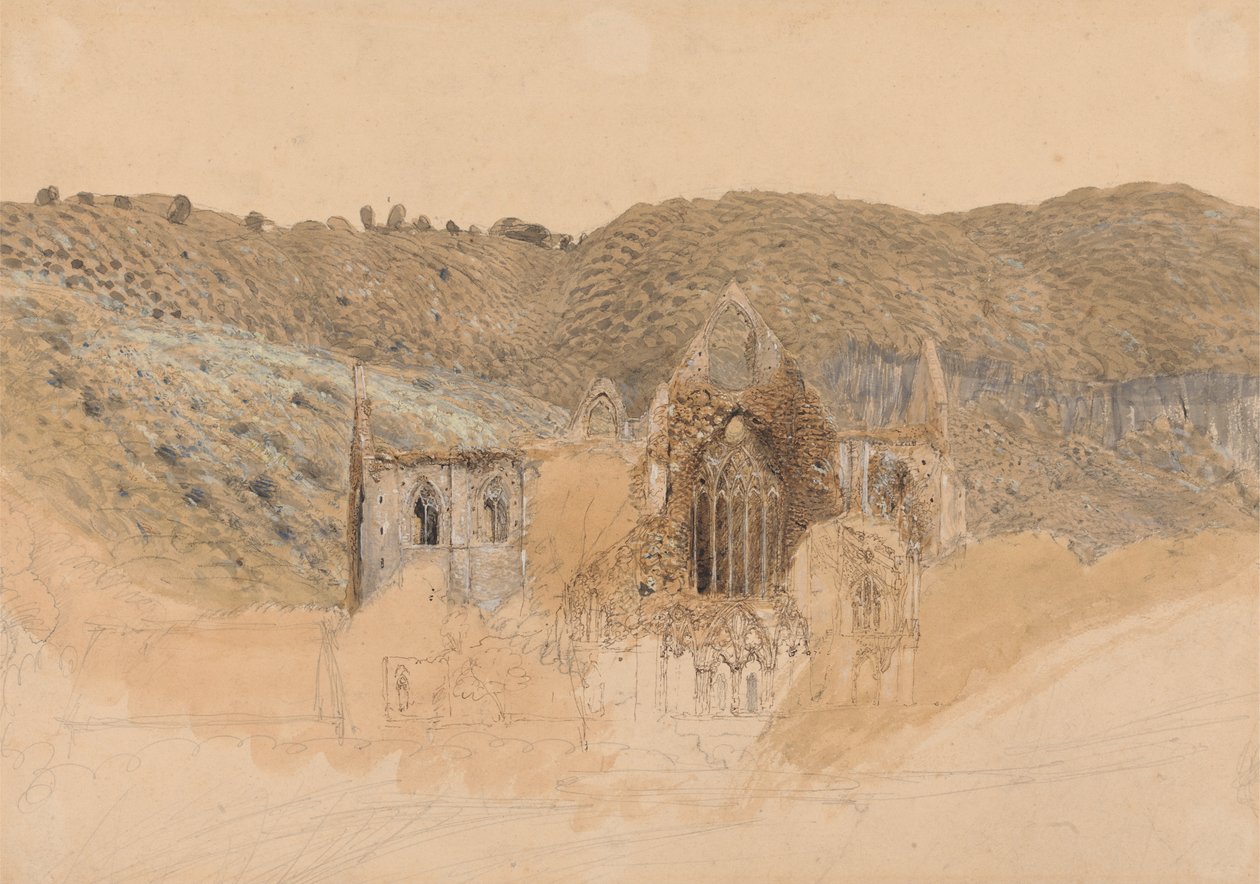 Abadia de Tintern, 1835 (guache wc com caneta e tinta e lápis sobre papel) de Samuel Palmer