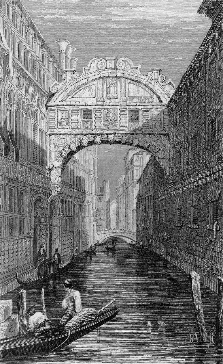 A ponte dos suspiros, Veneza, gravada por Robert Wallis, 1829 de Samuel Prout