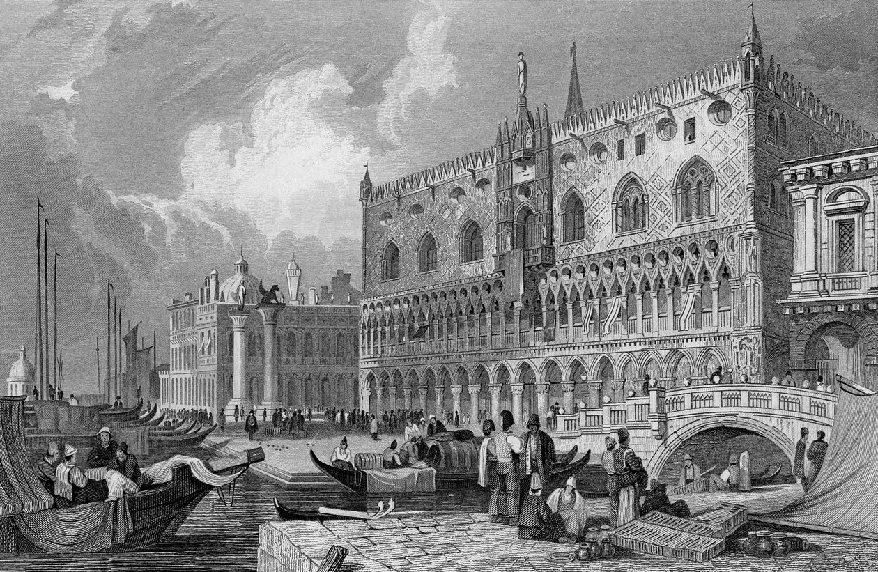 O Grande Canal e o Palácio Ducal, Veneza, gravado por Charles Westwood, 1844 de Samuel Prout