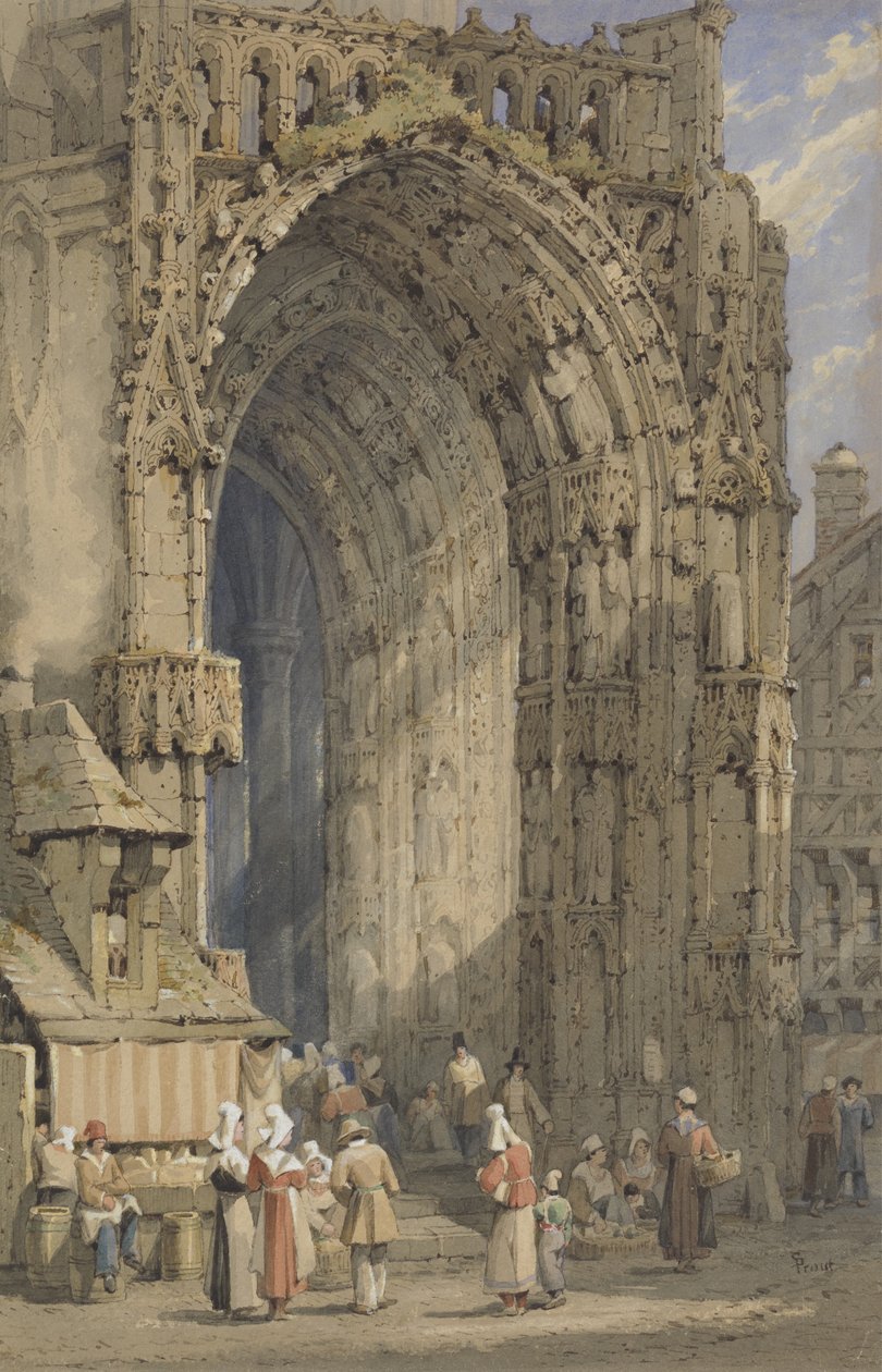 The Porch, Catedral de Reims, c.1840 (wc, guache e tinta sobre papel) de Samuel Prout