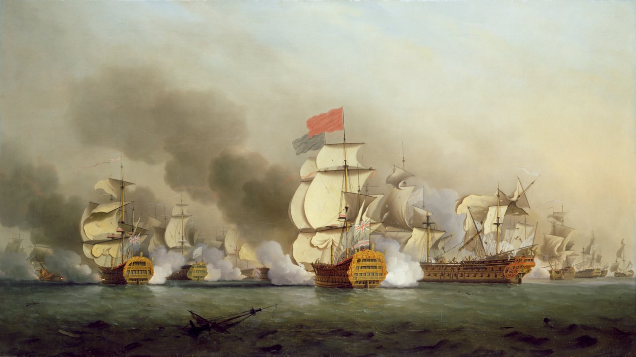 Vitória do vice-almirante Sir George Anson (1697-1762) em Cape Finisterre, 1749 óleo sobre tela) de Samuel Scott