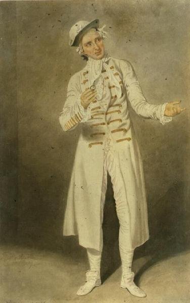 William Farren (1786-1861) como Lord Ogleby em The Clandestine Marriage por David Garrick e George Coleman, o Velho, no Covent Garden Theatre, 1818 (wc no papel) de Samuel de Wilde
