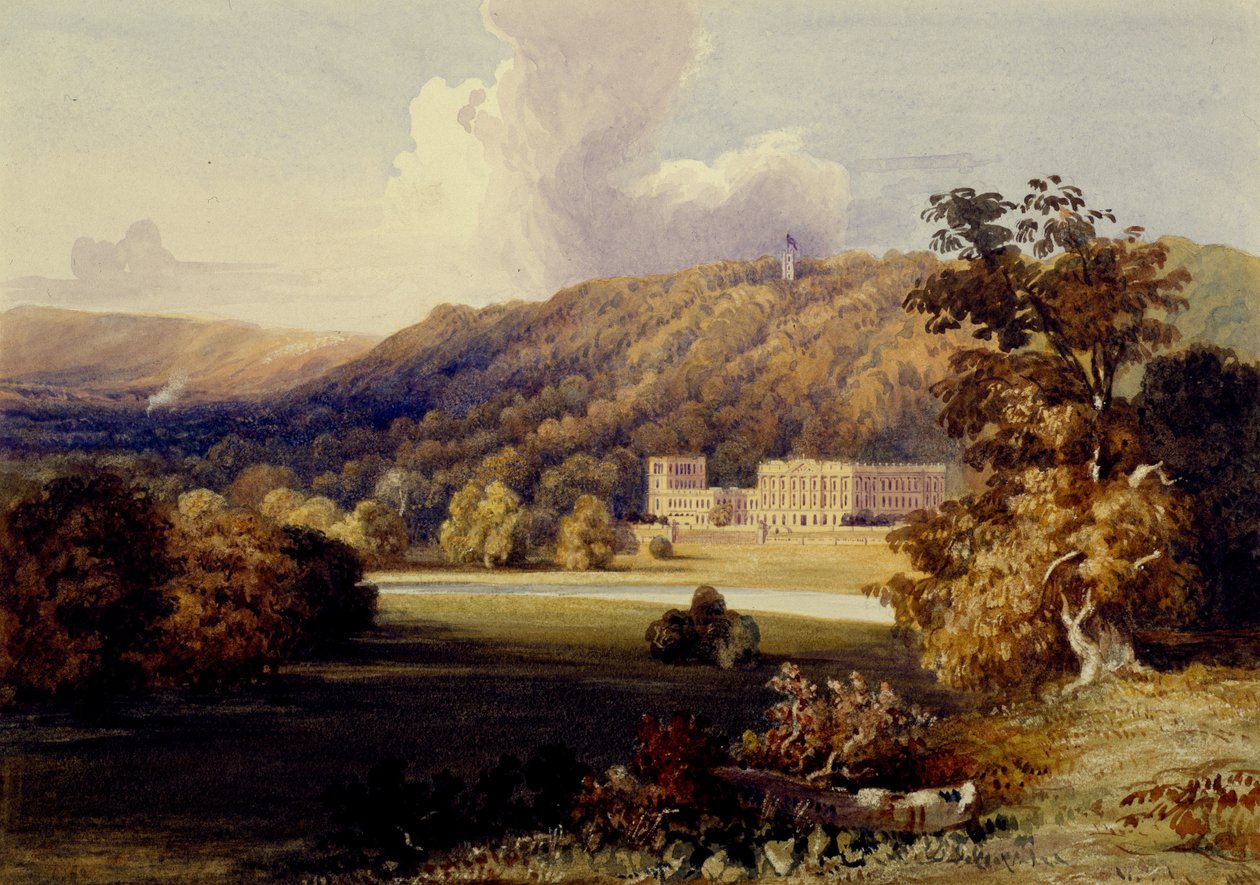 Vista de Chatsworth (aguarela sobre papel) de Samuel A. Rayner