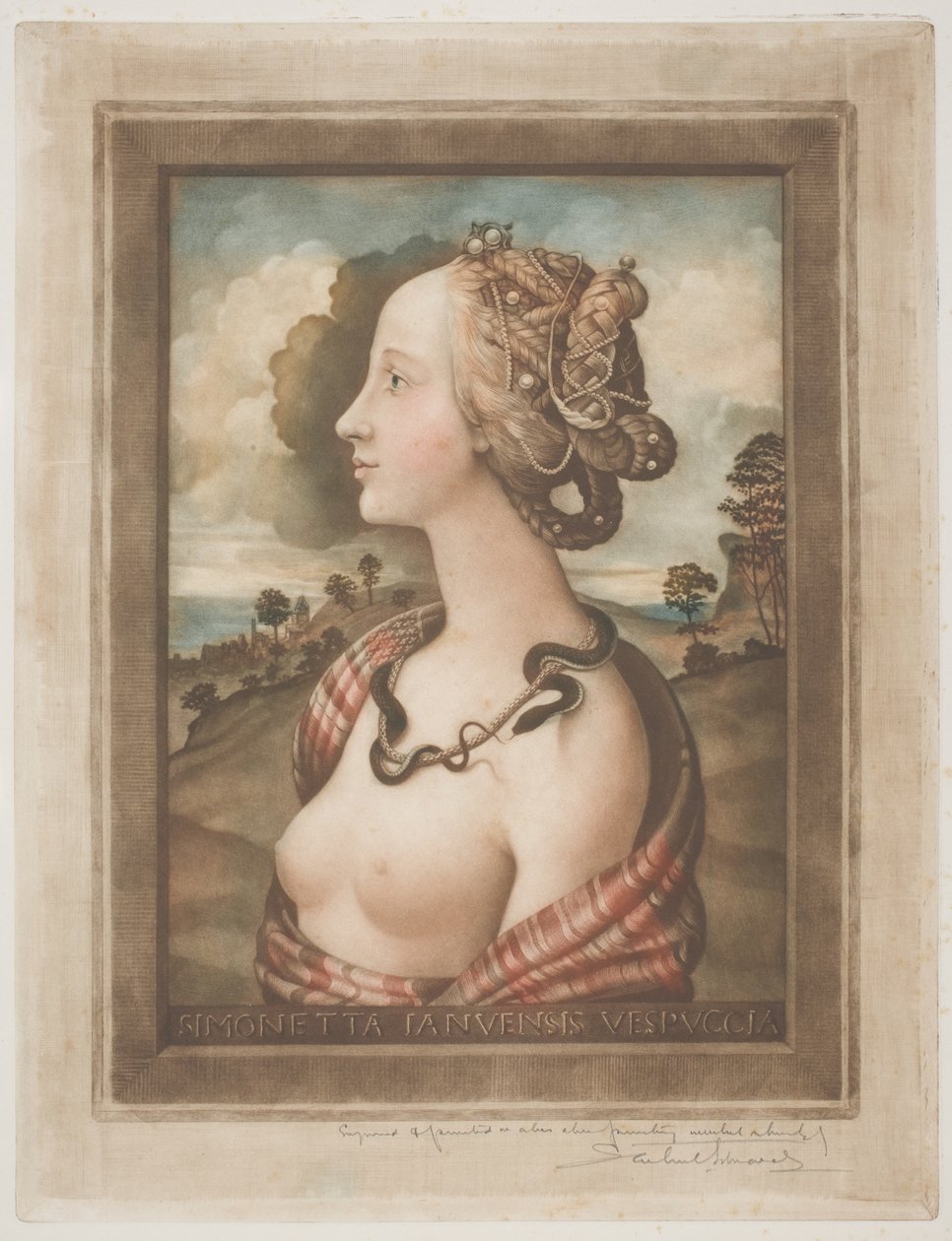 Simonetta Vespucci, c.1900 (mezzotinta colorida sobre papel tecido de creme) de Samuel Arlent Edwards