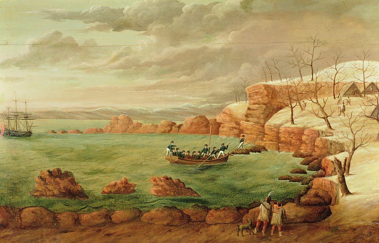 Prancha de fogo representando o desembarque dos peregrinos de Samuel Bartoll