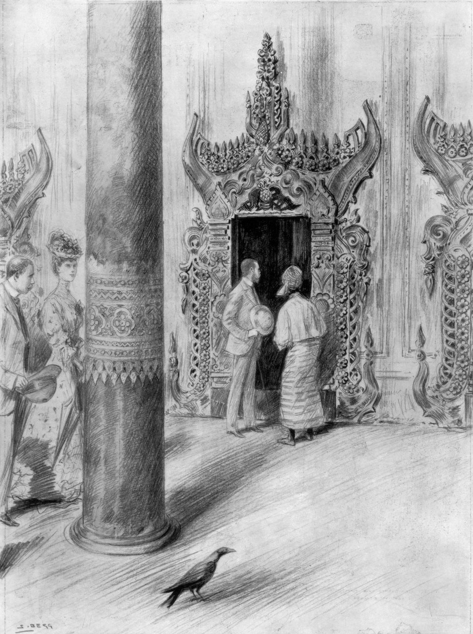 O príncipe e a princesa de Gales no palácio do rei Theebaws, Mandalay, Birmânia, 1906 de Samuel Begg