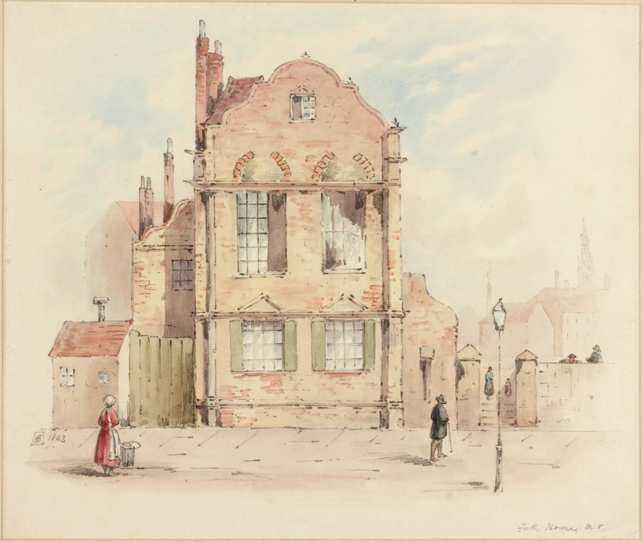 Forth House, Newcastle upon Tyne, 1843 (lápis e wc no papel) de Samuel Bilston