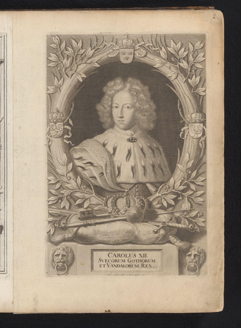 Retrato de Carlos XII da Suécia
Carolus XII, Suecorum Gothorum Et Vandalorum Rex (título sobre o objecto)
Suecia Antiqua et Hodierna (título da série) de Samuel Blesendorf