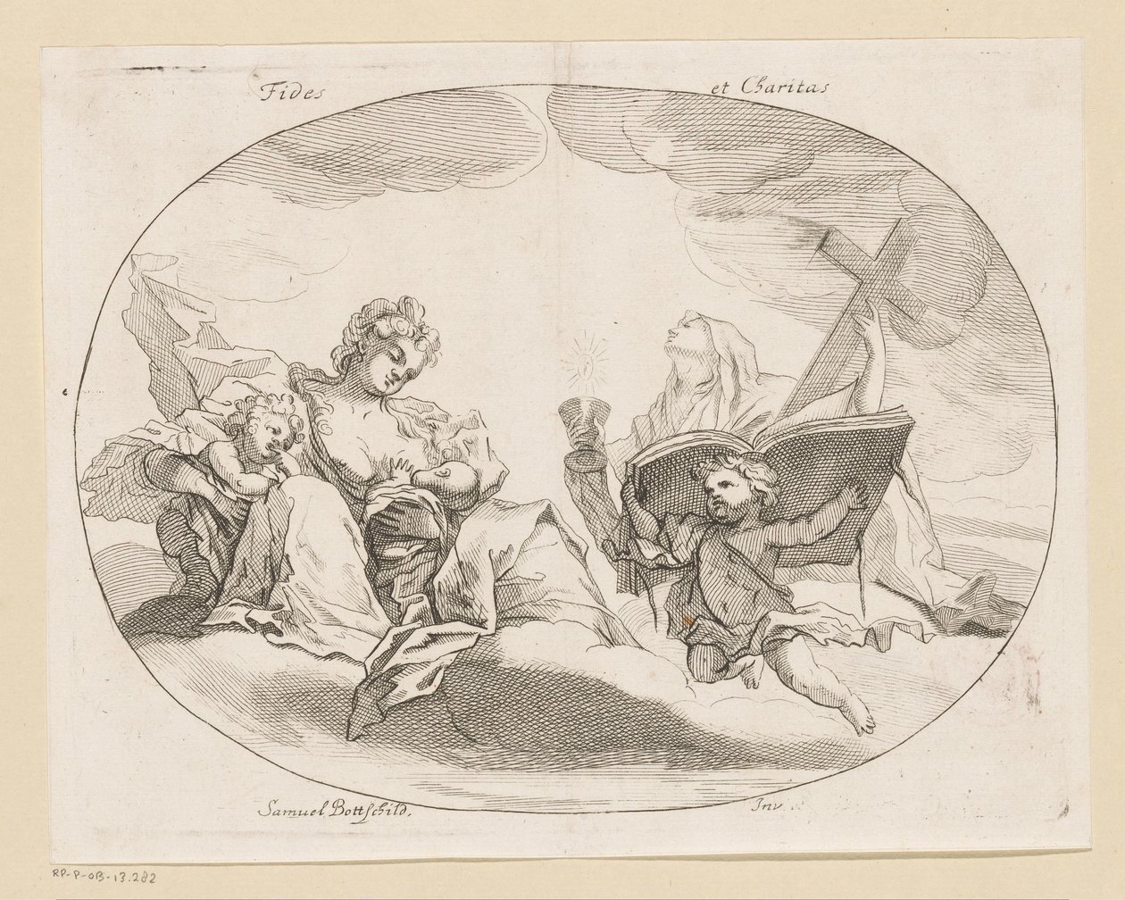 Fides (Geloof) en Charitas (Liefde)
Fides et Charitas (título sobre o objecto)
Diversos ontwerpen (título da série)
Opera Varia Historica, Poetica & Iconologica (título da série) de Samuel Bottschild