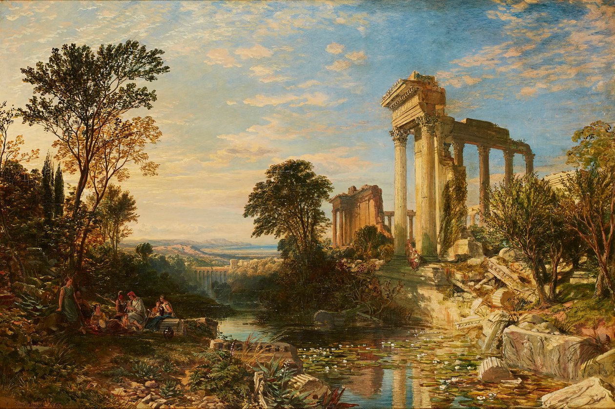 Paisagem italiana com figuras por ruínas (óleo sobre tela) de Samuel Bough