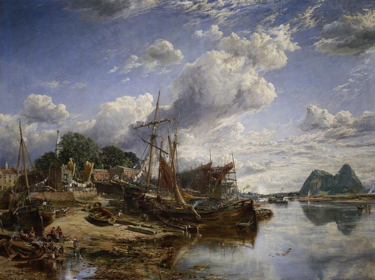Estaleiro da firma Archibald McMillan et fils em Dumbarton (Escócia), que fabrica "gabbarts", grandes barcos escoceses e barcos com estrutura de aço de Samuel Bough