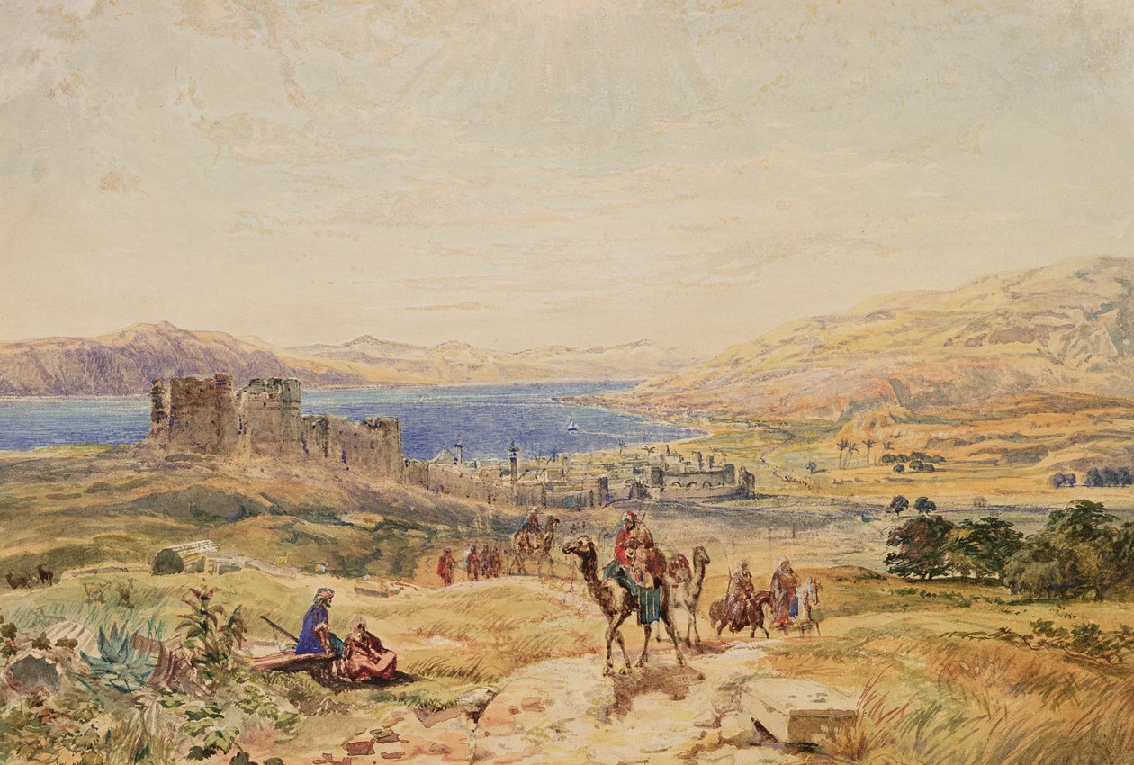 Tiberíades no Mar da Galileia, c.1850 (aguarela sobre papel) de Samuel Bough