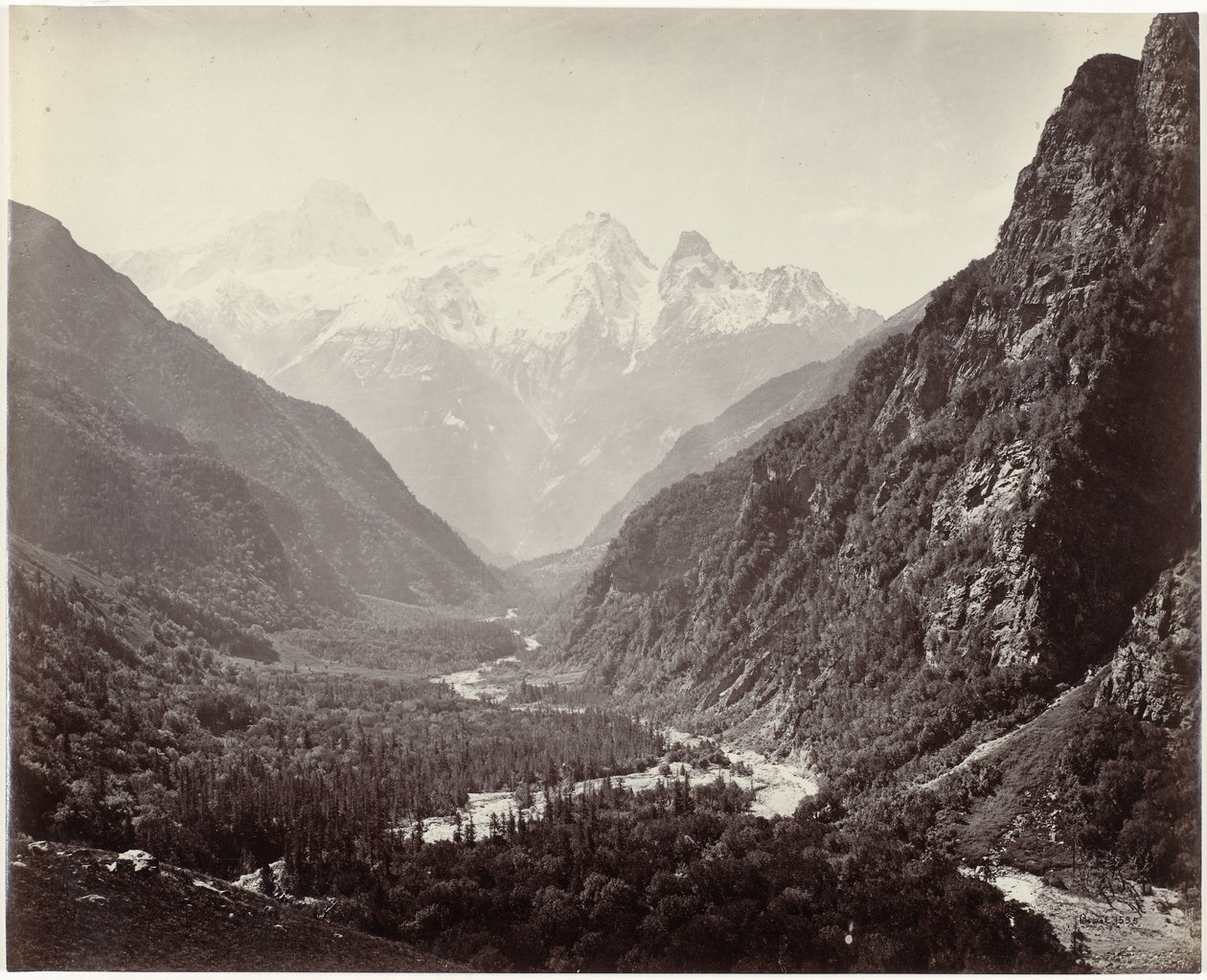 Vista de um vale e os picos de Srikanta, Índia Vale arborizado de Fulaldaru, com os picos de Srikanta à distância (título original) de Samuel Bourne (signed by artist)