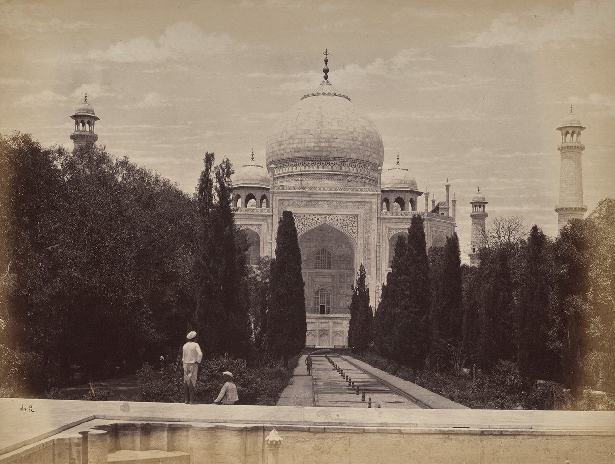 Agra. Vista do Taj diante de Nootkan, a Luz do Mundo, esposa do imperador Akbar, vista do rio de Samuel Bourne