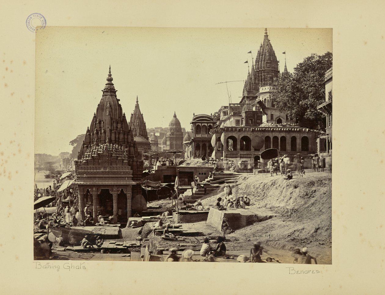 Benares; «Vishnu Pud» e outros templos perto do ghat de cremação de Samuel Bourne