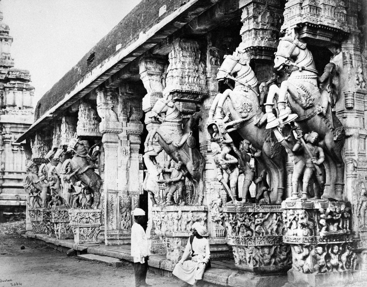 Pilares de cavalos esculpidos no templo de Ranganatha, Srirangam, 1869 de Samuel Bourne