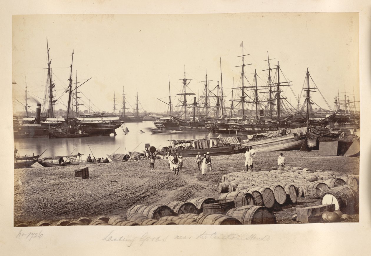 Desembarque de mercadorias perto da Alfândega, Calcutá de Samuel Bourne