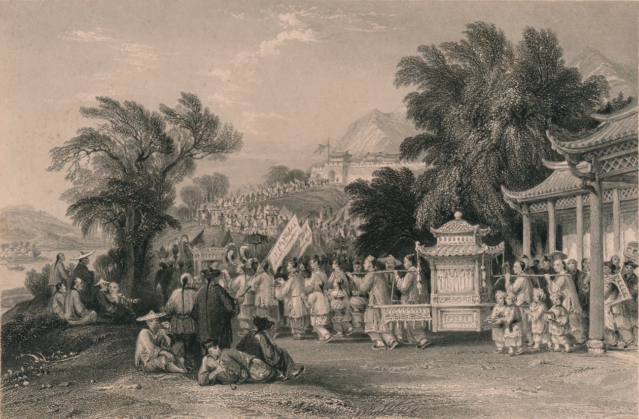 Procissão de casamento no Blue-cloud Creek, Chin-keang-foo, c1843-1858. de Samuel Bradshaw