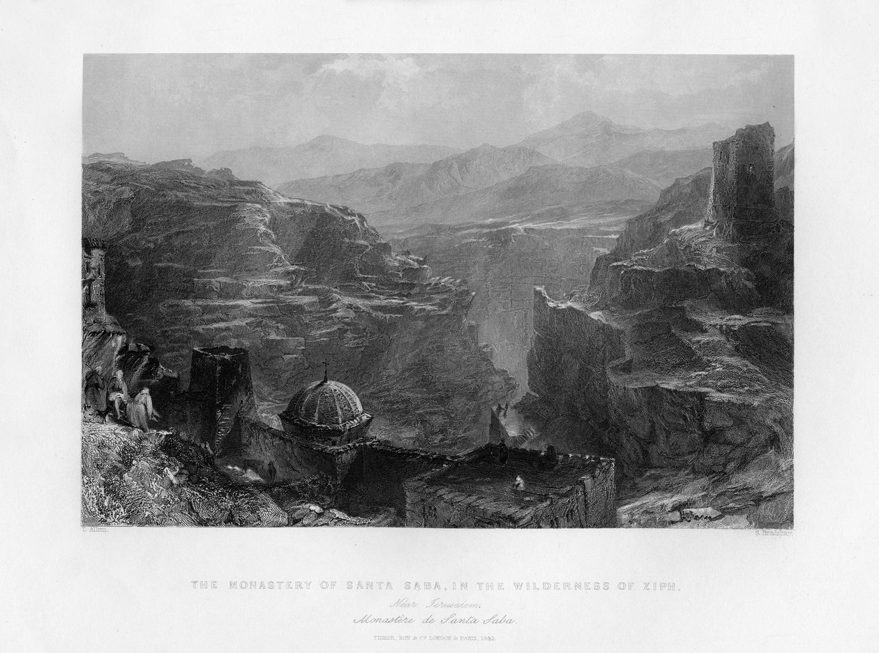 O Mosteiro de Santa Saba Mar Saba, Israel, 1841. de Samuel Bradshaw
